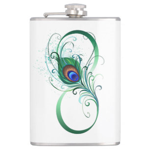 Infinity Symbol with Peacock Feather Hip Flask