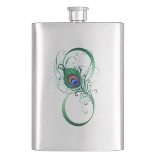 Infinity Symbol with Peacock Feather Hip Flask