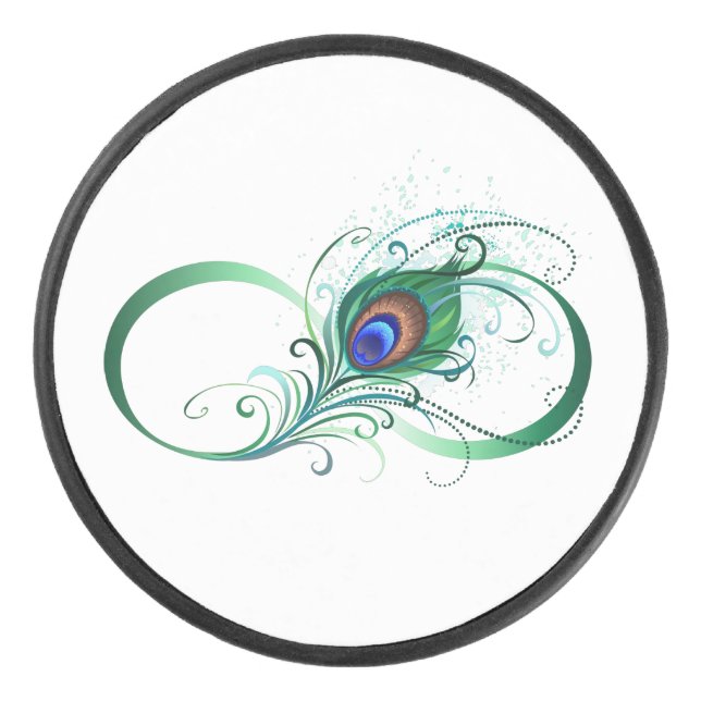 Infinity Symbol with Peacock Feather Hockey Puck (Front)