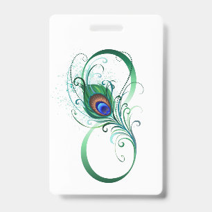 Infinity Symbol with Peacock Feather ID Badge