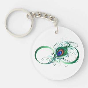 Infinity Symbol with Peacock Feather Key Ring