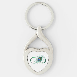 Infinity Symbol with Peacock Feather Key Ring