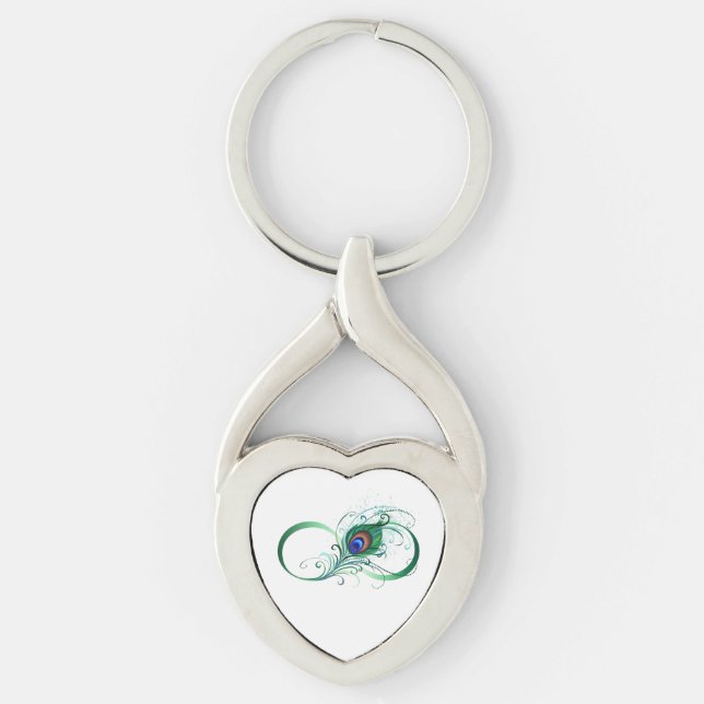 Infinity Symbol with Peacock Feather Key Ring (Front)