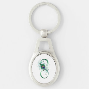 Infinity Symbol with Peacock Feather Key Ring