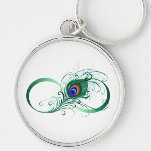 Infinity Symbol with Peacock Feather Key Ring