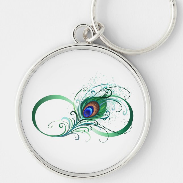 Infinity Symbol with Peacock Feather Key Ring (Front)