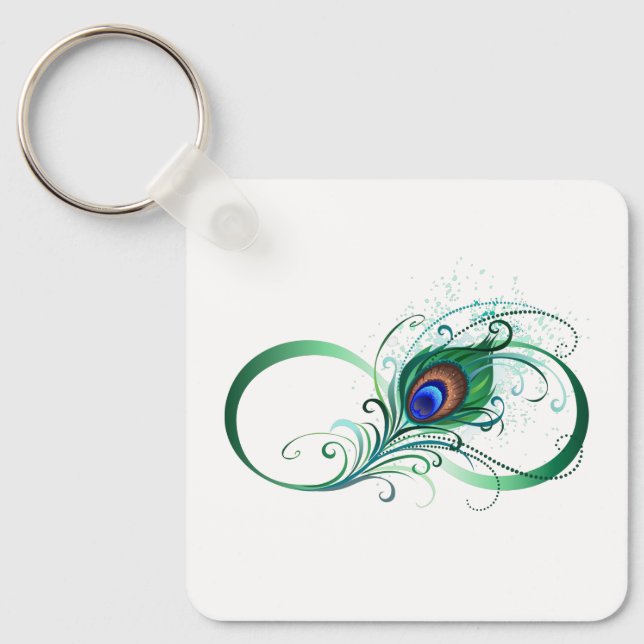 Infinity Symbol with Peacock Feather Key Ring (Front)