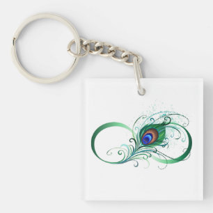 Infinity Symbol with Peacock Feather Key Ring