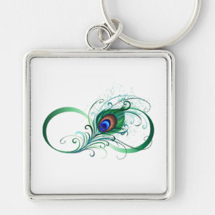 Infinity Symbol with Peacock Feather Key Ring