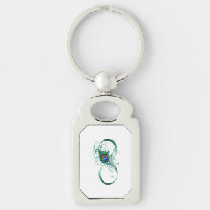 Infinity Symbol with Peacock Feather Key Ring