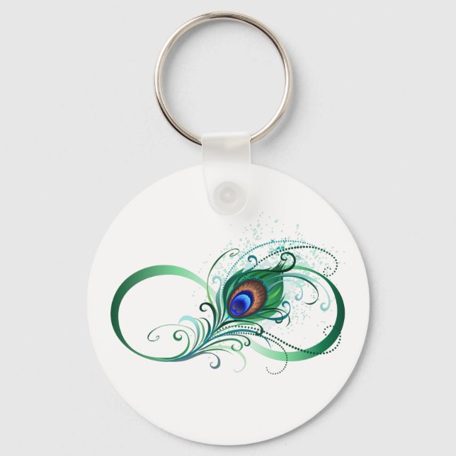 Infinity Symbol with Peacock Feather Key Ring (Front)