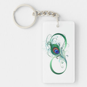 Infinity Symbol with Peacock Feather Key Ring