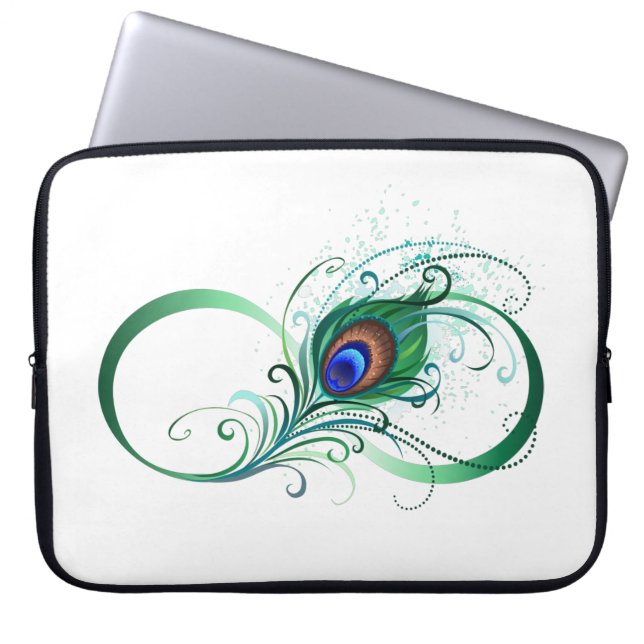 Infinity Symbol with Peacock Feather Laptop Sleeve (Front)