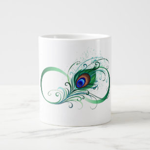 Infinity Symbol with Peacock Feather Large Coffee Mug