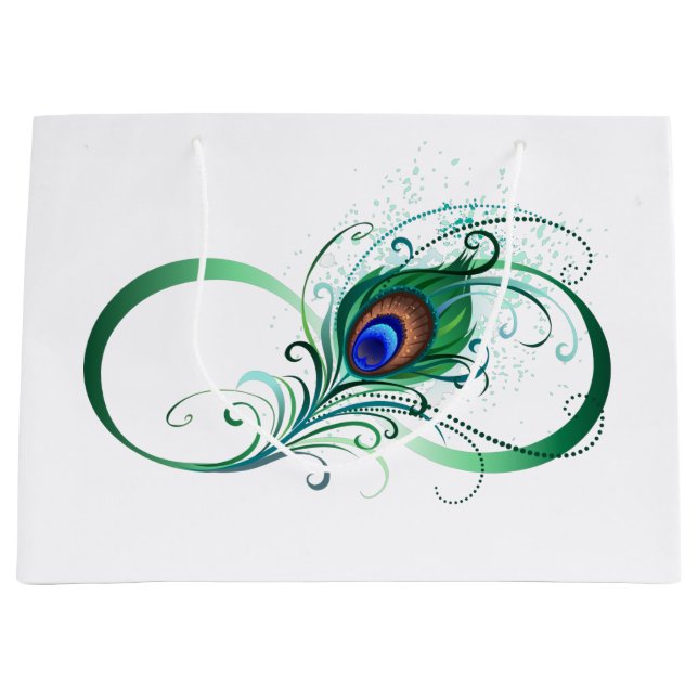 Infinity Symbol with Peacock Feather Large Gift Bag (Front)