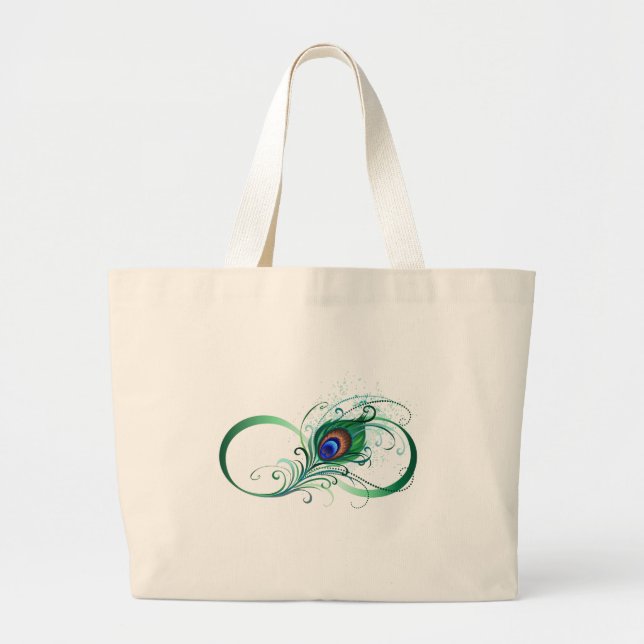 Infinity Symbol with Peacock Feather Large Tote Bag (Front)