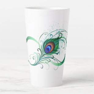 Infinity Symbol with Peacock Feather Latte Mug