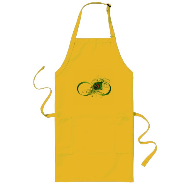 Infinity Symbol with Peacock Feather Long Apron (Front)