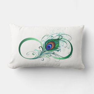 Infinity Symbol with Peacock Feather Lumbar Cushion