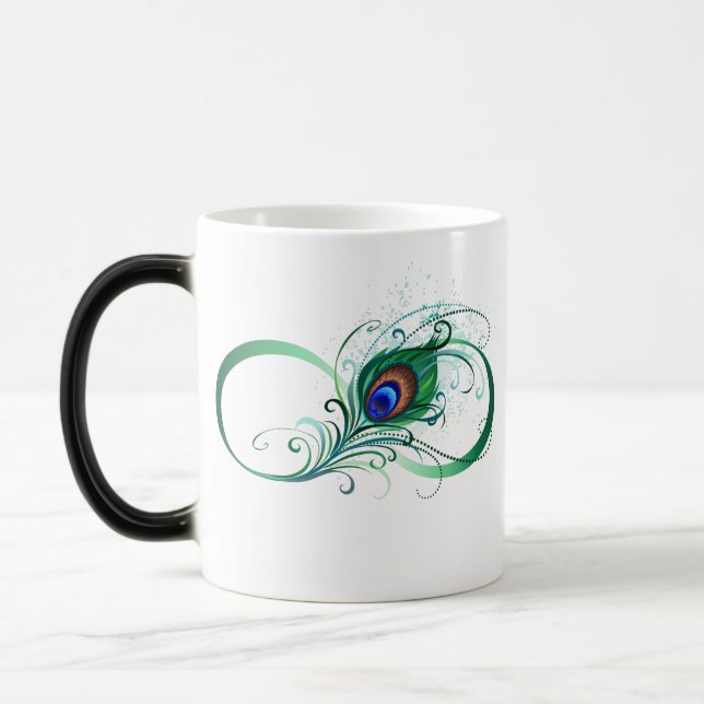 Infinity Symbol with Peacock Feather Magic Mug (Left)