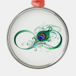 Infinity Symbol with Peacock Feather Metal Ornament