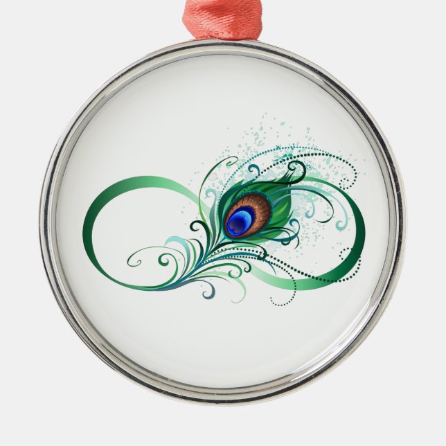 Infinity Symbol with Peacock Feather Metal Ornament (Front)