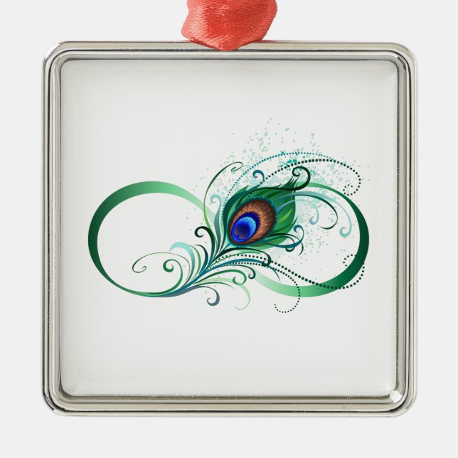 Infinity Symbol with Peacock Feather Metal Ornament (Front)