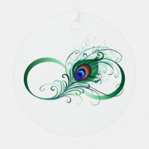 Infinity Symbol with Peacock Feather Metal Tree Decoration
