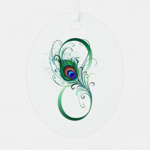 Infinity Symbol with Peacock Feather Metal Tree Decoration