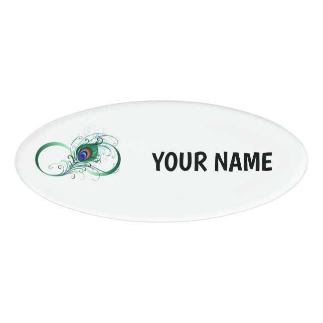 Infinity Symbol with Peacock Feather Name Tag (Front)