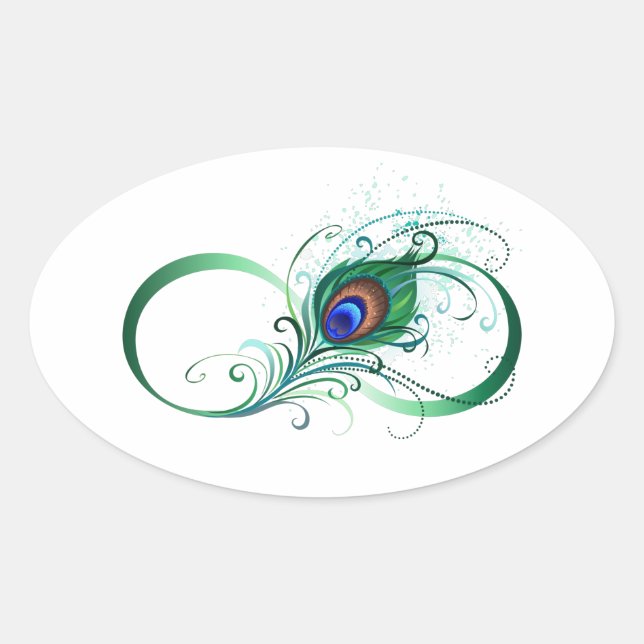 Infinity Symbol with Peacock Feather Oval Sticker (Front)