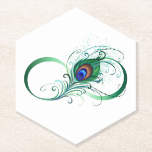 Infinity Symbol with Peacock Feather Paper Coaster