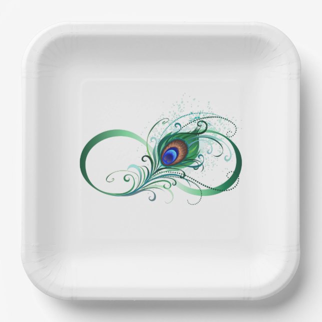 Infinity Symbol with Peacock Feather Paper Plate (Front)