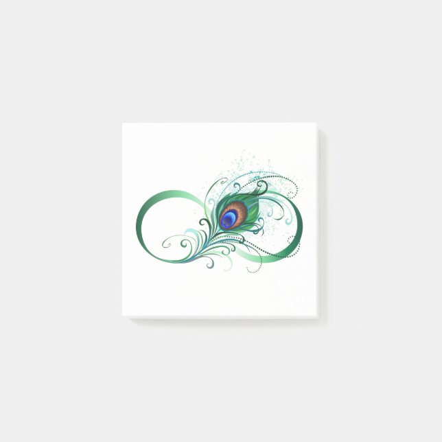 Infinity Symbol with Peacock Feather Post-it Notes (Front)