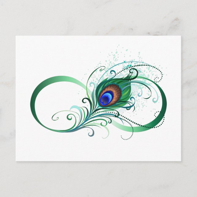 Infinity Symbol with Peacock Feather Postcard (Front)