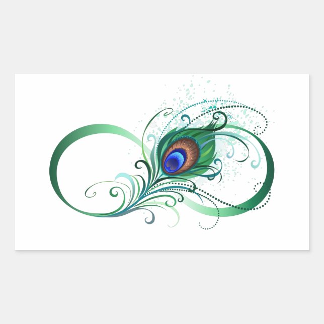 Infinity Symbol with Peacock Feather Rectangular Sticker (Front)