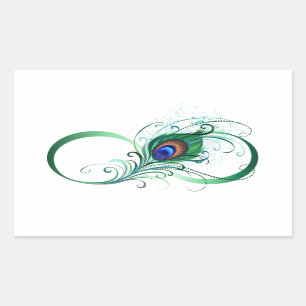 Infinity Symbol with Peacock Feather Rectangular Sticker