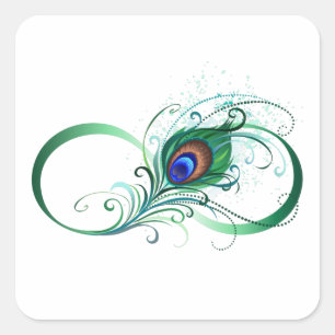 Infinity Symbol with Peacock Feather Square Sticker