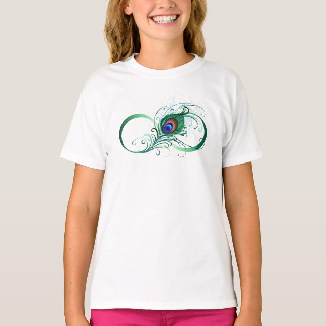 Infinity Symbol with Peacock Feather T-Shirt (Front)