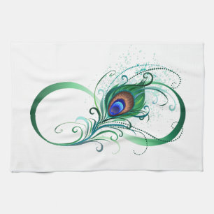 Infinity Symbol with Peacock Feather Tea Towel