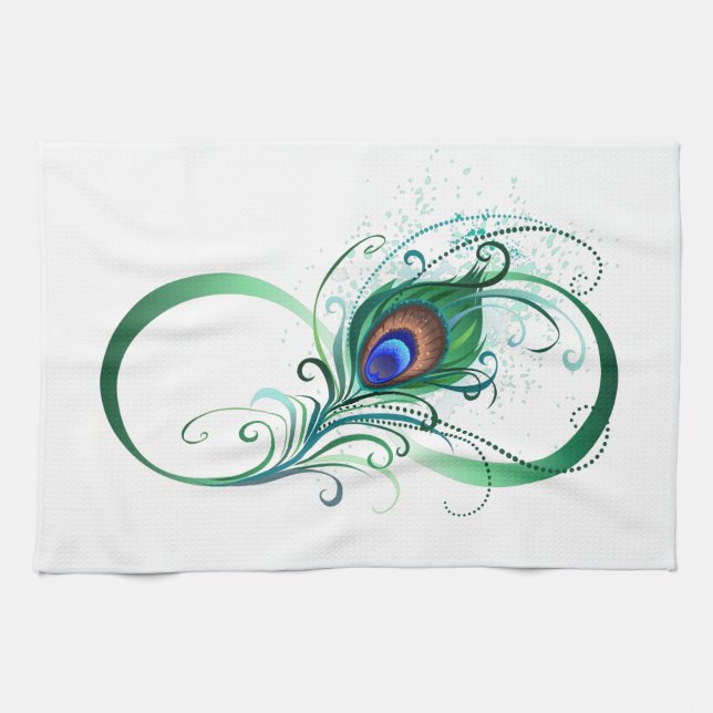 Infinity Symbol with Peacock Feather Tea Towel (Horizontal)
