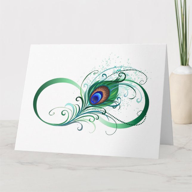 Infinity Symbol with Peacock Feather Thank You Card (Front)