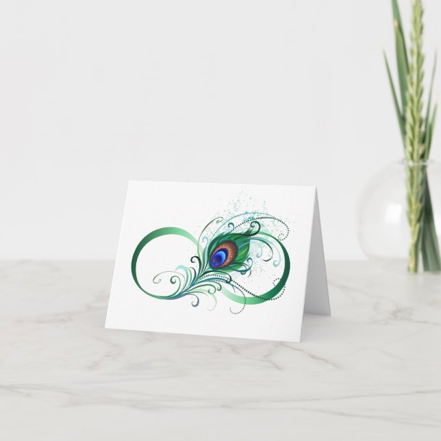 Infinity Symbol with Peacock Feather Thank You Card (Front)