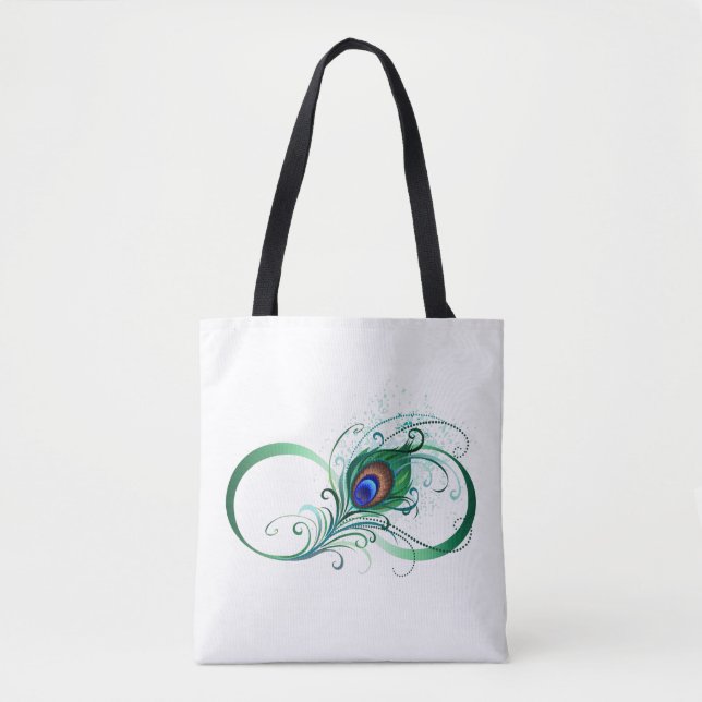 Infinity Symbol with Peacock Feather Tote Bag (Front)