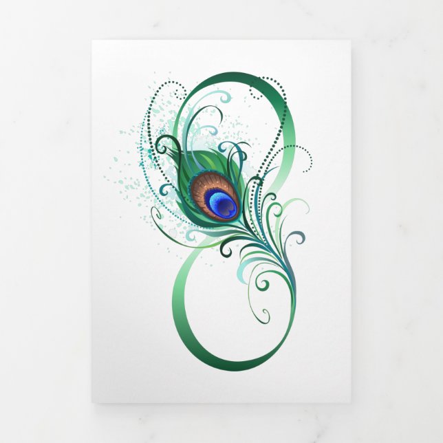 Infinity Symbol with Peacock Feather Tri-Fold Holiday Card (Cover)
