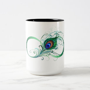 Infinity Symbol with Peacock Feather Two-Tone Coffee Mug