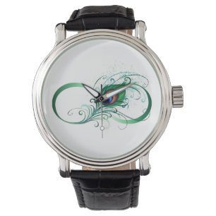 Infinity Symbol with Peacock Feather Watch