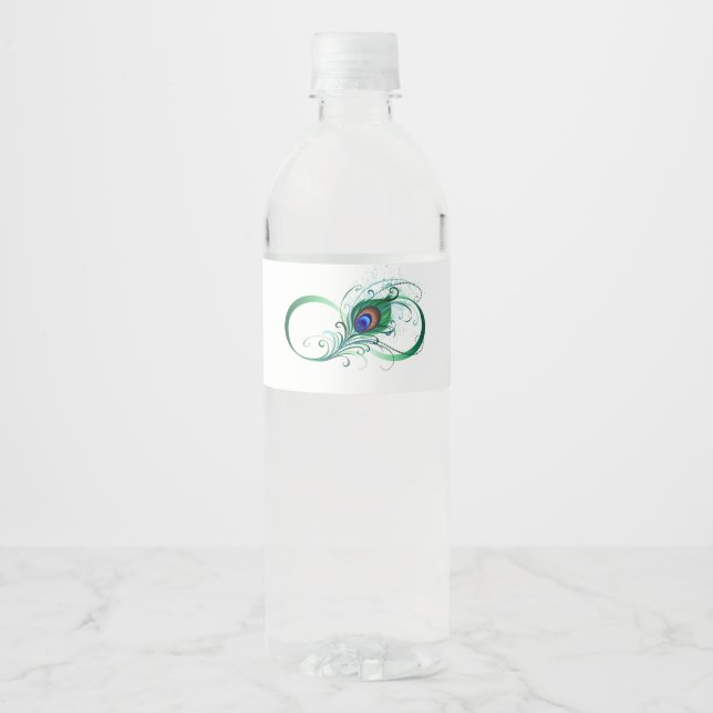 Infinity Symbol with Peacock Feather Water Bottle Label (Front)