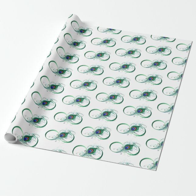 Infinity Symbol with Peacock Feather Wrapping Paper (Unrolled)