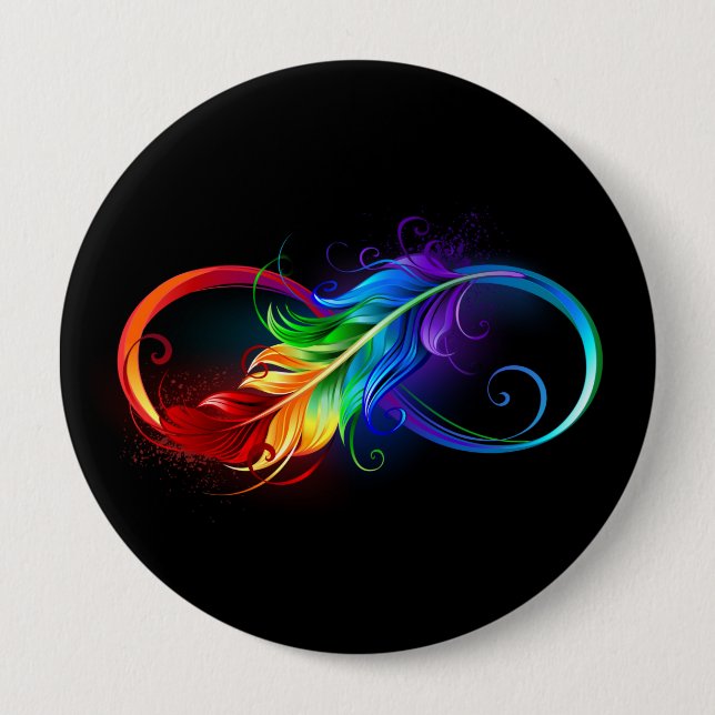 Infinity Symbol with Rainbow Feather 10 Cm Round Badge (Front)